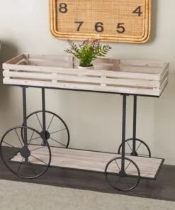 Bold Ahşap ve Ferforje 2 Raflı 84 cm Krem Rengi Çiçeklik