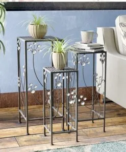 Colette Ferforje Metal Çiçeklik 3’lü Set 71 cm Siyah