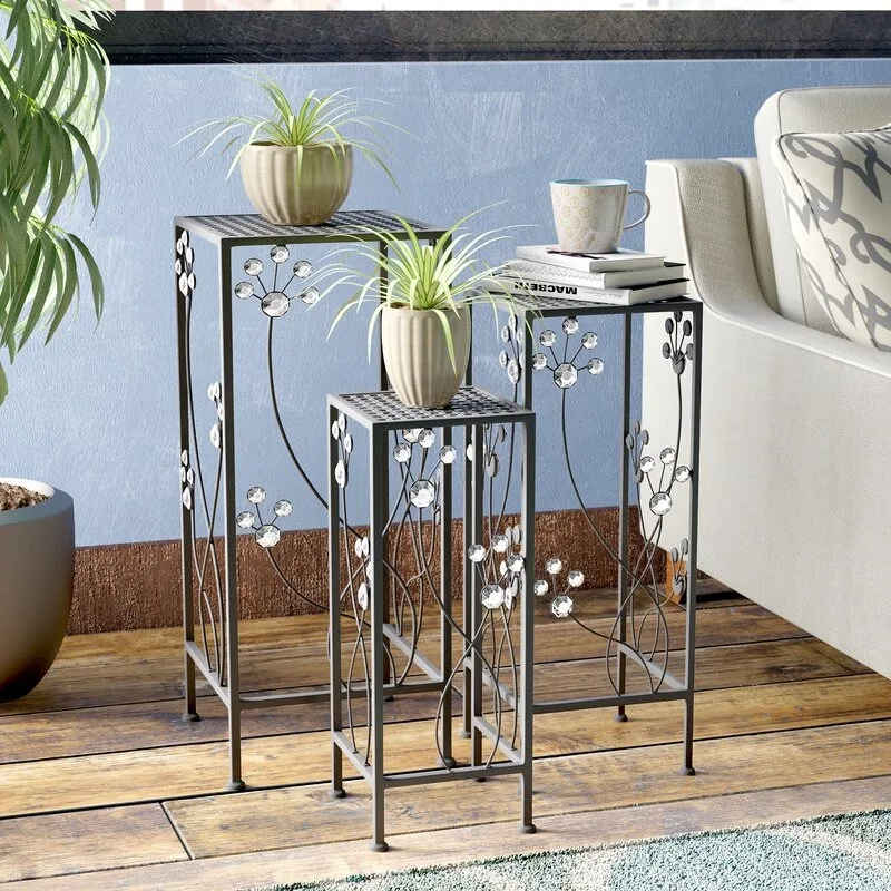 Colette Ferforje Metal Çiçeklik 3’lü Set 71 cm Siyah