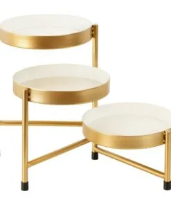 Gloss Metal Çiçeklik 3 Raflı 43 cm Gold-Beyaz