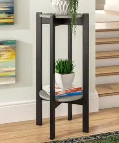 Mood Ahşap Çiçeklik Sehpa 2 Raflı 80 cm Gri