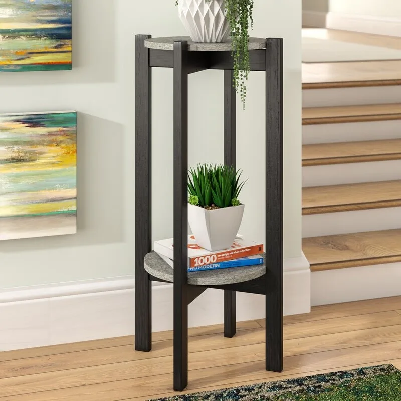 Mood Ahşap Çiçeklik Sehpa 2 Raflı 80 cm Gri