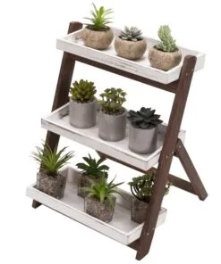Nela Ahşap Merdiven Çiçeklik 3 Raflı 57 cm Beyaz