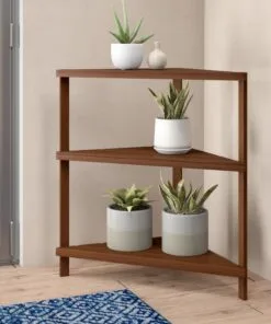 Leonie  Ahşap Köşe Çiçeklik 3 Raflı 91 cm Natural