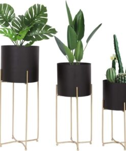 Amore Ferforje 3'lü Çiçeklik Seti Siyah & Gold 75 cm