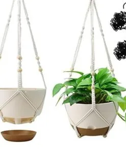 Arketto 2li 25cm Beyaz Plastik Makrome Saksılık