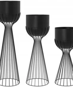 Armadio 3’lü Metal Çiçeklik 70 cm Siyah-Beyaz