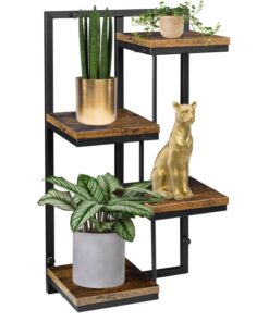 Armano 4 Raflı Metal Ahşap Çiçeklik 62 cm Siyah Meşe