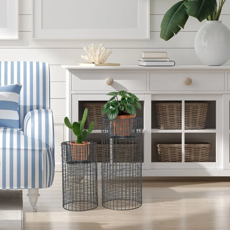 Avalon Demir Çiçeklik 2 Raflı 56 cm Siyah