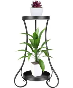Avalon Metal Çiçeklik 2 Raflı 38 cm Siyah