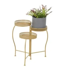 Avalon Metal Çiçeklik  3 Raflı 51 cm Altın