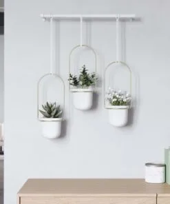 Modernix Beyaz Melamin Çiçeklik 3 Raflı 107 cm Pirinç Detaylı