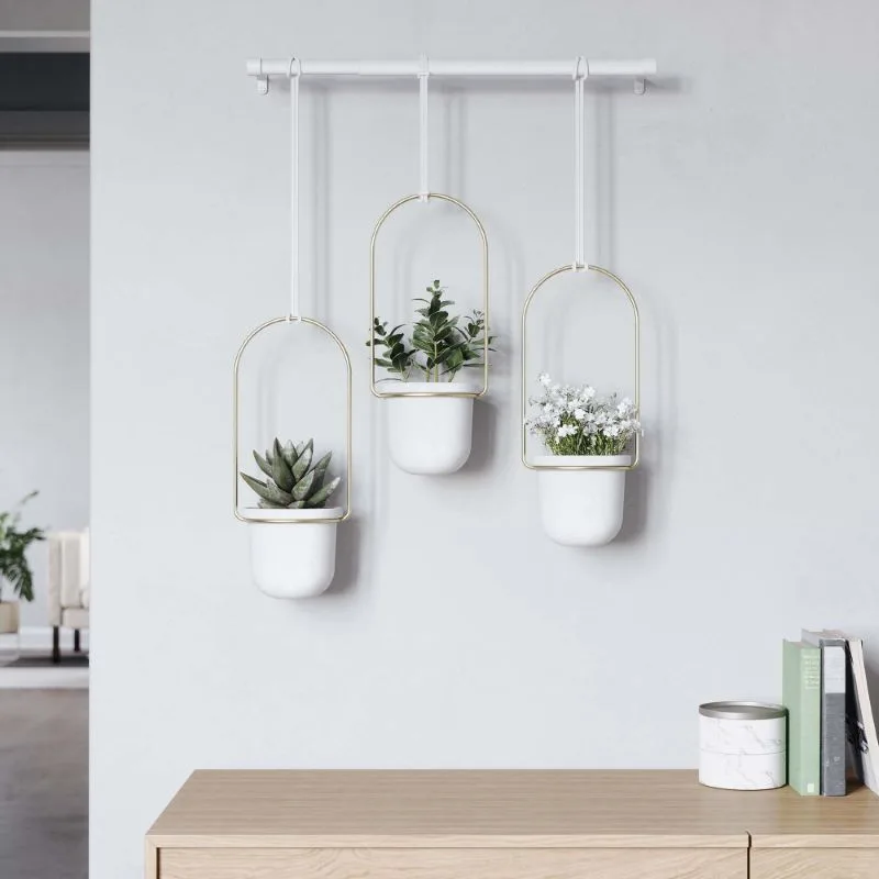 Modernix Beyaz Melamin Çiçeklik 3 Raflı 107 cm Pirinç Detaylı