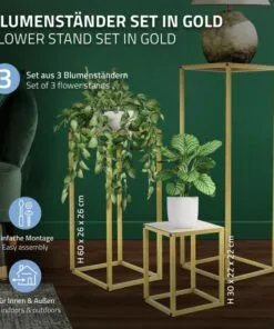 Bianco Metal Çiçeklik 6 Raflı 90 cm Altın