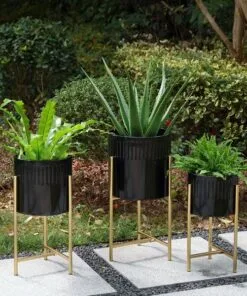 Bionda Metal Çiçeklik 3 Raflı 62 cm Siyah