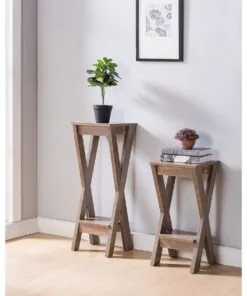 Blanche Ahşap Çiçeklik Sehpa 2 li 61 cm Fındık