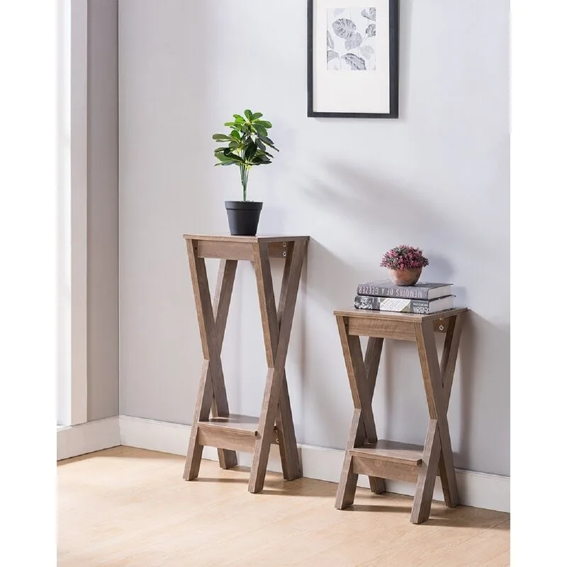 Blanche Ahşap Çiçeklik Sehpa 2 li 61 cm Fındık