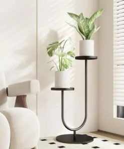 Carina Metal Çiçeklik 2 Raflı 75 cm U Tasarım