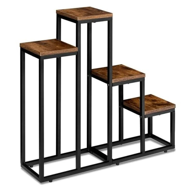 Caserio 3 Raflı Metal Çiçeklik 67 cm Siyah Meşe