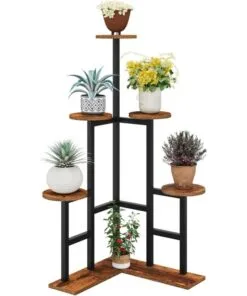 Chloe Metal ve Ahşap 4 Raflı Köşe Çiçeklik 107 cm
