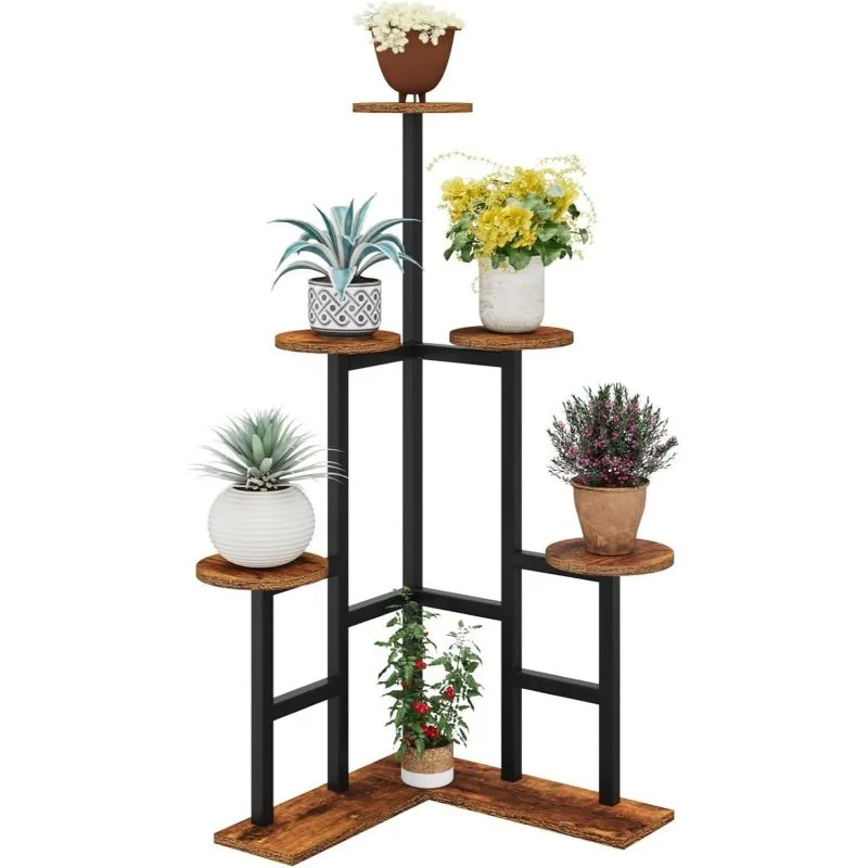 Chloe Metal ve Ahşap 4 Raflı Köşe Çiçeklik 107 cm