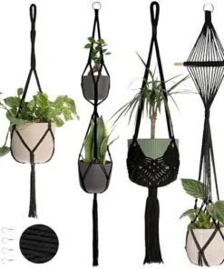 Citta 4 Raflı Pamuk Siyah 25 cm Makrome Saksılık