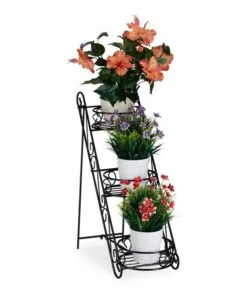 Citta Metal Merdiven Çiçeklik 3 Raflı 54 cm Siyah