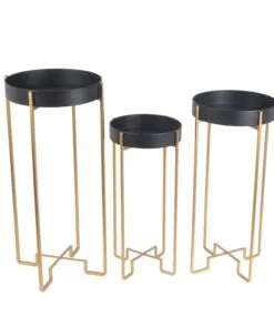 Colette Metal Çiçeklik 3 Raflı 71 cm Siyah/Altın