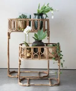 Colette Rattan Çiçeklik 2 Raflı 89 cm Naturel