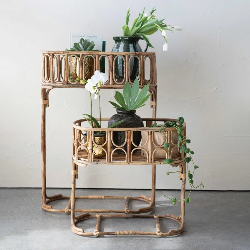 Colette Rattan Çiçeklik 2 Raflı 89 cm Naturel