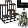 Corteza Loft Metal 3 Raflı Çiçeklik 67 cm Siyah-Meşe