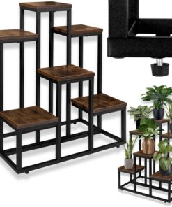 Corteza Loft Metal 3 Raflı Çiçeklik 67 cm Siyah-Meşe