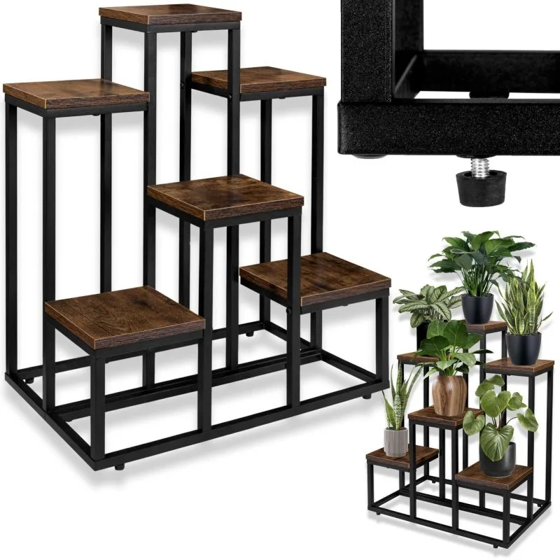 Corteza Loft Metal 3 Raflı Çiçeklik 67 cm Siyah-Meşe