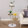 Delphine Metal Çiçeklik 3 Raflı 75 cm Beyaz Altın