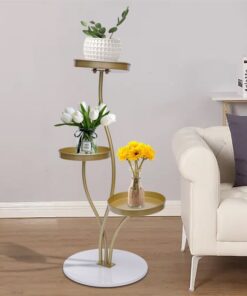 Delphine Metal Çiçeklik 3 Raflı 75 cm Beyaz Altın