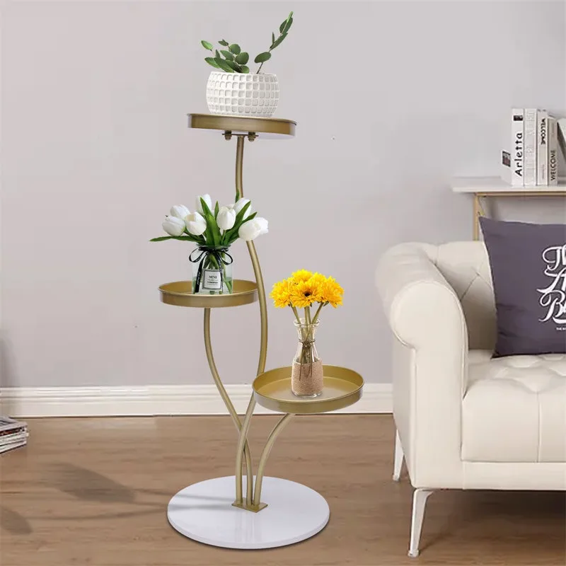Delphine Metal Çiçeklik 3 Raflı 75 cm Beyaz Altın