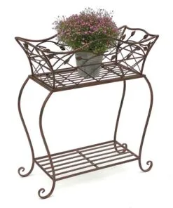 Depotto 2 Raflı Antik Kahve Ferforje Çiçeklik 66 cm