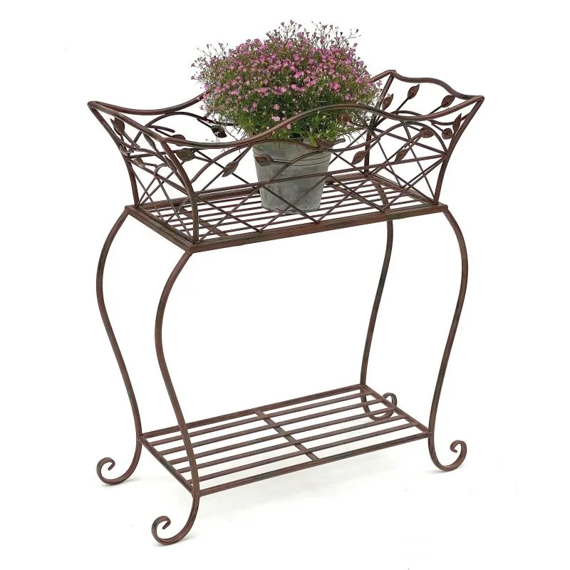 Depotto 2 Raflı Antik Kahve Ferforje Çiçeklik 66 cm