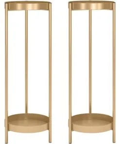Elena Metal Çiçeklik 2 Raflı 75 cm Altın Serisi