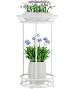 Elowen 2 Raflı Beyaz Metal Çiçeklik 65 cm