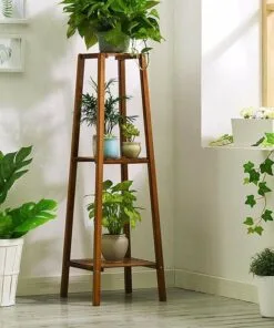 Emilia Bambu Çiçeklik 3 Raflı 100 cm Kahverengi