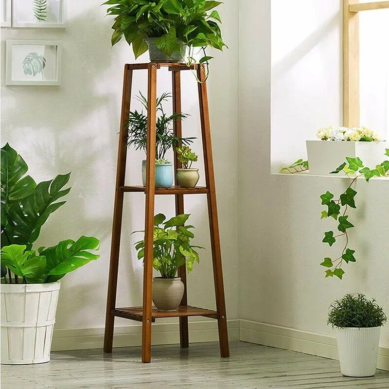 Emilia Bambu Çiçeklik 3 Raflı 100 cm Kahverengi