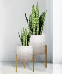 Fiorella Metal Çiçeklik 2’li Set 27 cm Beyaz Gri