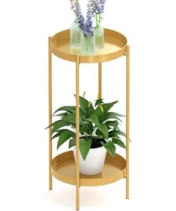 Fiorenza Metal Çiçeklik 2 Raflı 60 cm Gold