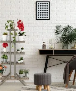 Fiori Ahşap Çiçeklik 9 Raflı 142 cm Gri