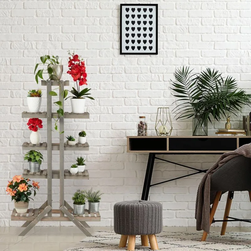Fiori Ahşap Çiçeklik 9 Raflı 142 cm Gri
