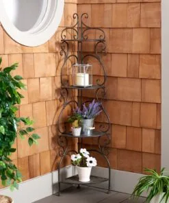 Fleur Metal Çiçeklik 4 Raflı 152 cm Antik Siyah