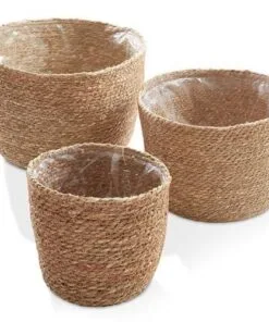 Flexta 3lü Hasır Saksı 27 cm Naturel