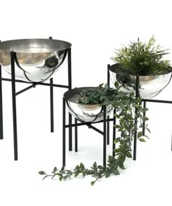Flexta 3lü Metal Çiçeklik 45 cm Siyah Gümüş