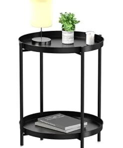 Floatta 2 Raflı Metal Çiçeklik Sehpa 55 cm Siyah